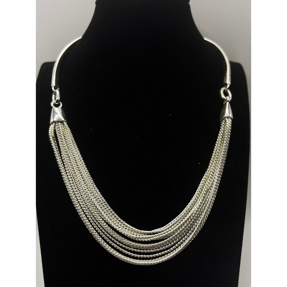 Unbranded‎ Multi-Strand Bib Necklace Womens 18" Silver Popcorn Chain Collar